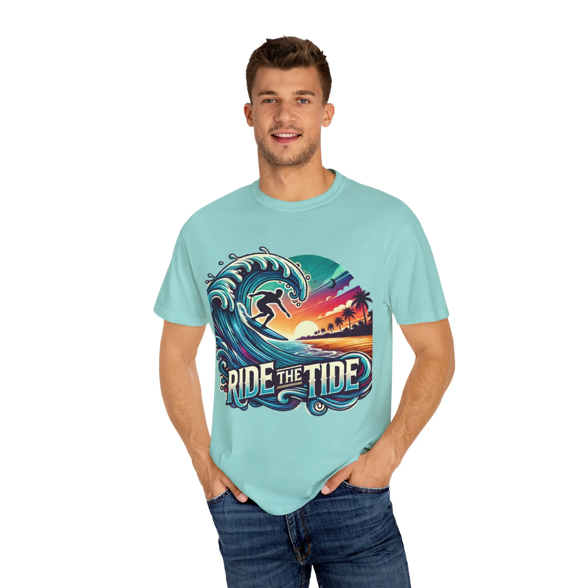 Ride the Tide Unisex Garment-Dyed T-shirt - Surfing Inspired Graphic Tee - Image 11