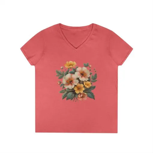 Floral Ladies' V-Neck T-Shirt - Spring Blooms Design - Image 5