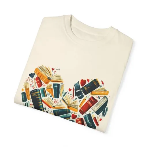 Book Lover's Heart Unisex Garment-Dyed T-Shirt - Image 6