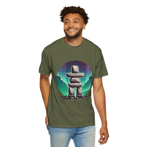 Northern Lights Stone Cairn Unisex Garment-Dyed T-Shirt - Image 4