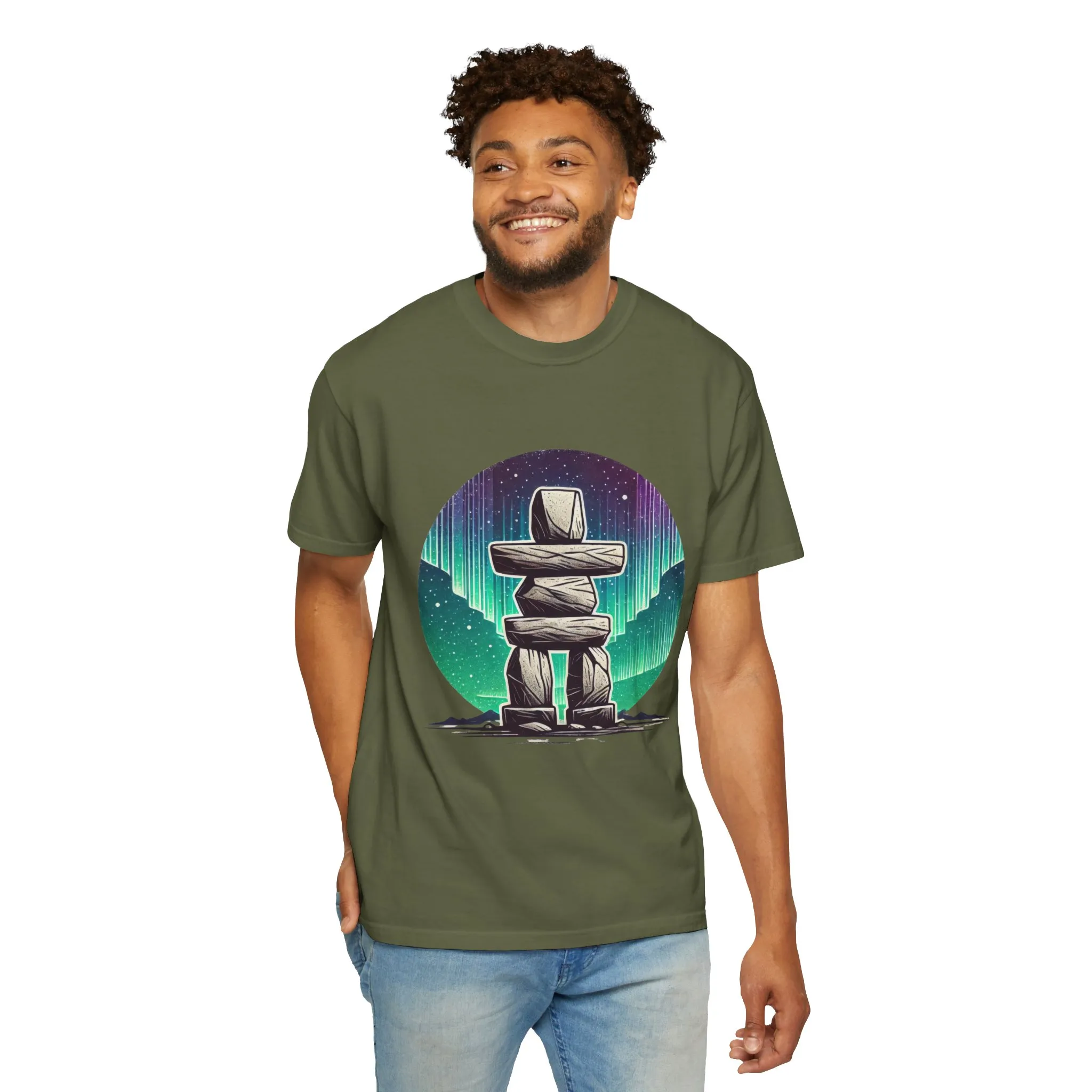 Northern Lights Stone Cairn Unisex Garment-Dyed T-Shirt - Image 4