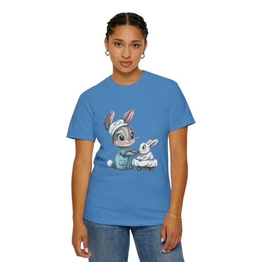 Cute Nurse Bunny Unisex Garment-Dyed T-Shirt - Image 45