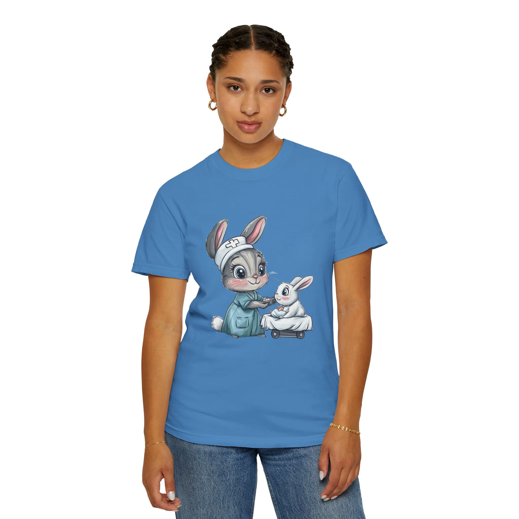 Cute Nurse Bunny Unisex Garment-Dyed T-Shirt - Image 45