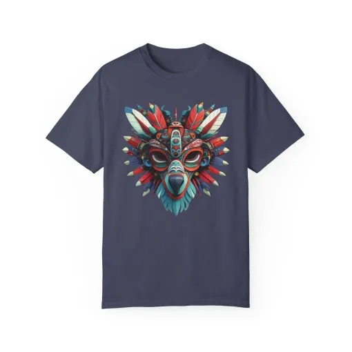 Vibrant Tribal Mask Unisex Garment-Dyed T-Shirt | Unique Festival Fashion - Image 36