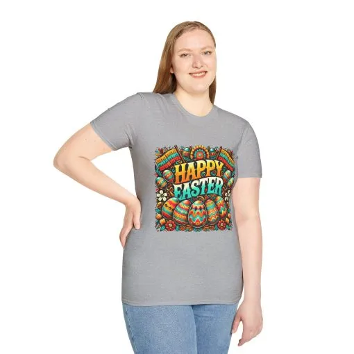 Happy Easter Unisex Softstyle T-Shirt - Colorful Easter Egg Design - Image 24