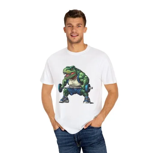 Gym Dinosaur Unisex Garment-Dyed T-Shirt - Fitness Tee for Workout Enthusiasts - Image 3