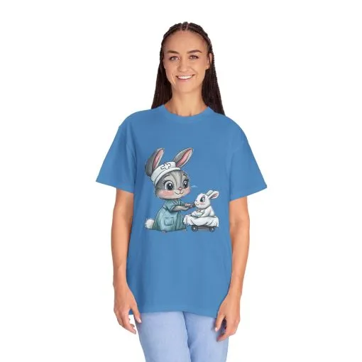 Cute Nurse Bunny Unisex Garment-Dyed T-Shirt - Image 43
