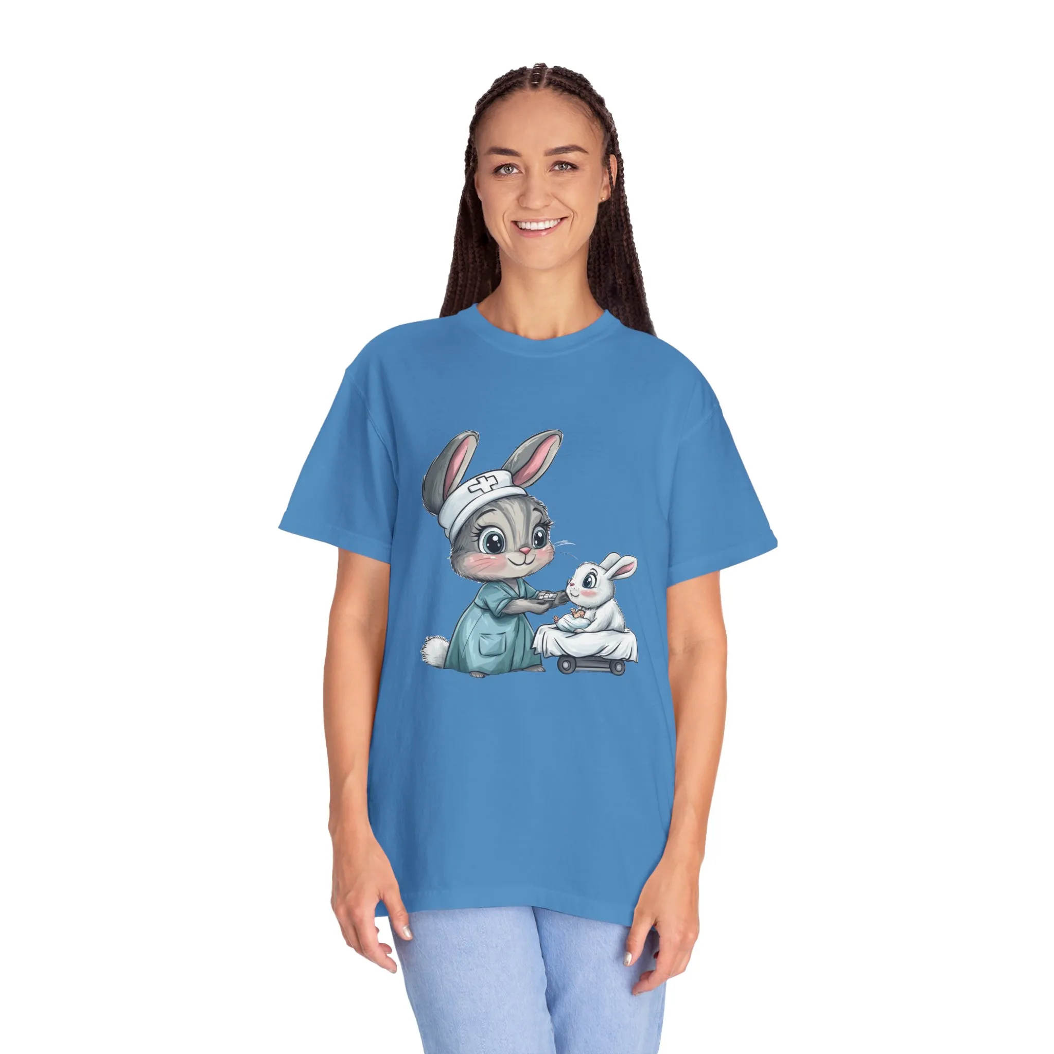 Cute Nurse Bunny Unisex Garment-Dyed T-Shirt - Image 43