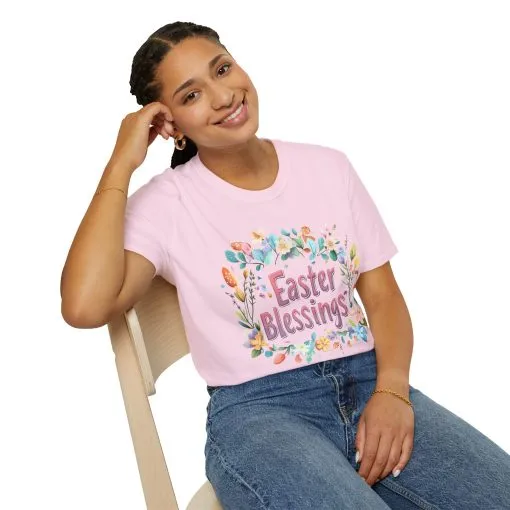 Easter Blessings Unisex Softstyle T-Shirt – Spring Floral Design - Image 45