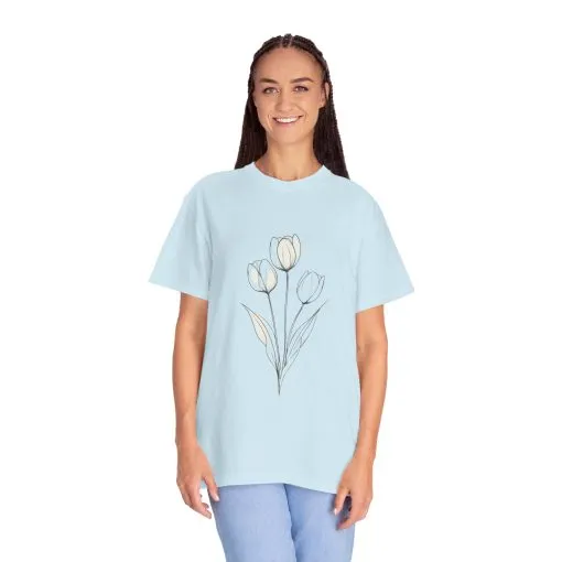 Floral Outline Unisex Garment-Dyed T-Shirt – Soft & Stylish Everyday Tee - Image 23