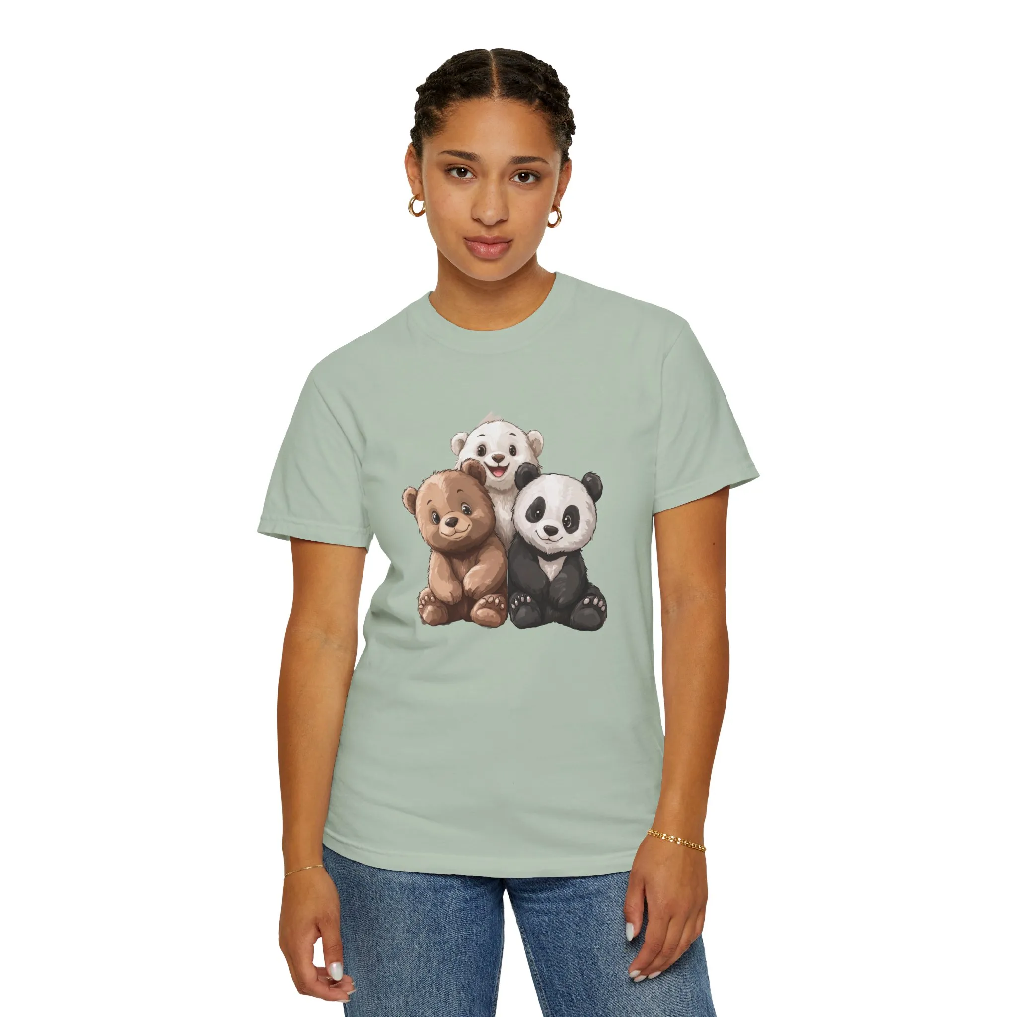 Adorable Bear and Panda Friends Unisex Garment-Dyed T-Shirt - Image 40