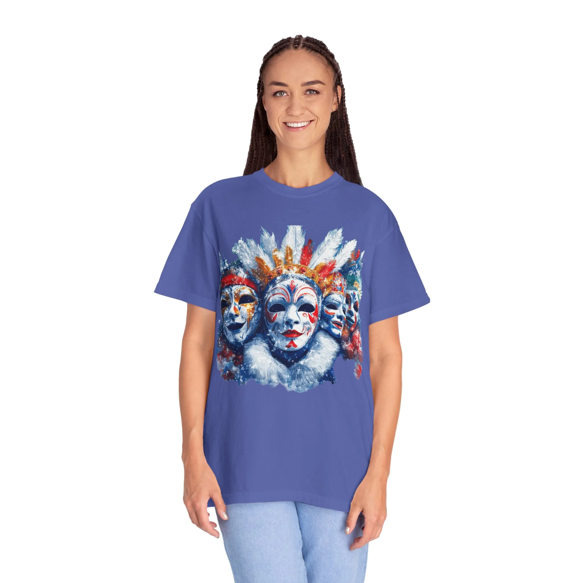 Vibrant Carnival Masks T-Shirt - Unisex Garment-Dyed Tee for Festive Celebrations - Image 15