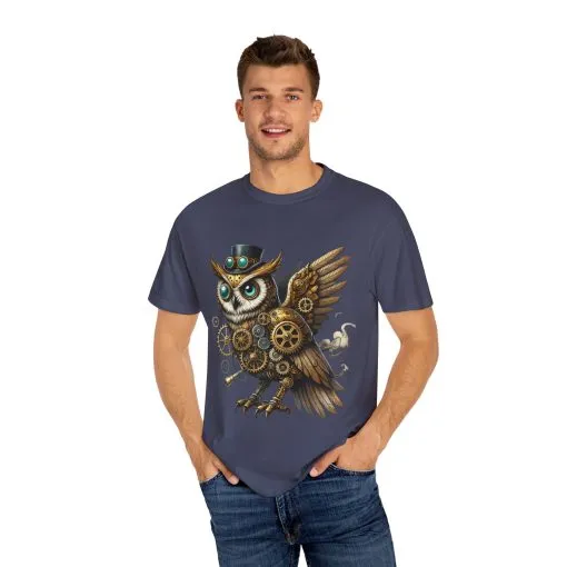 Steampunk Owl Unisex Garment-Dyed T-Shirt - Image 31