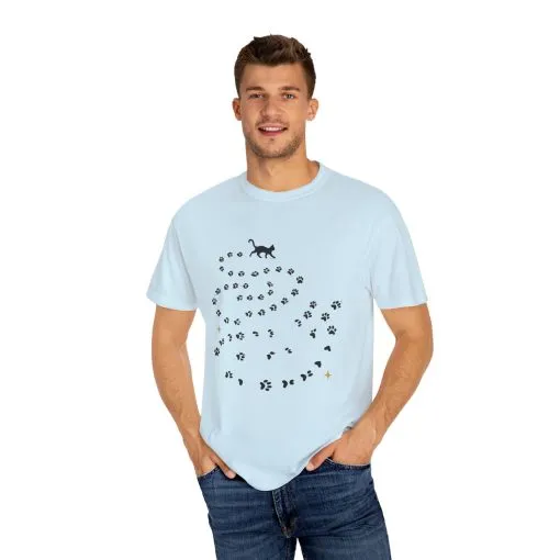 Whimsical Cat and Paw Print T-Shirt for Animal Lovers - Image 23