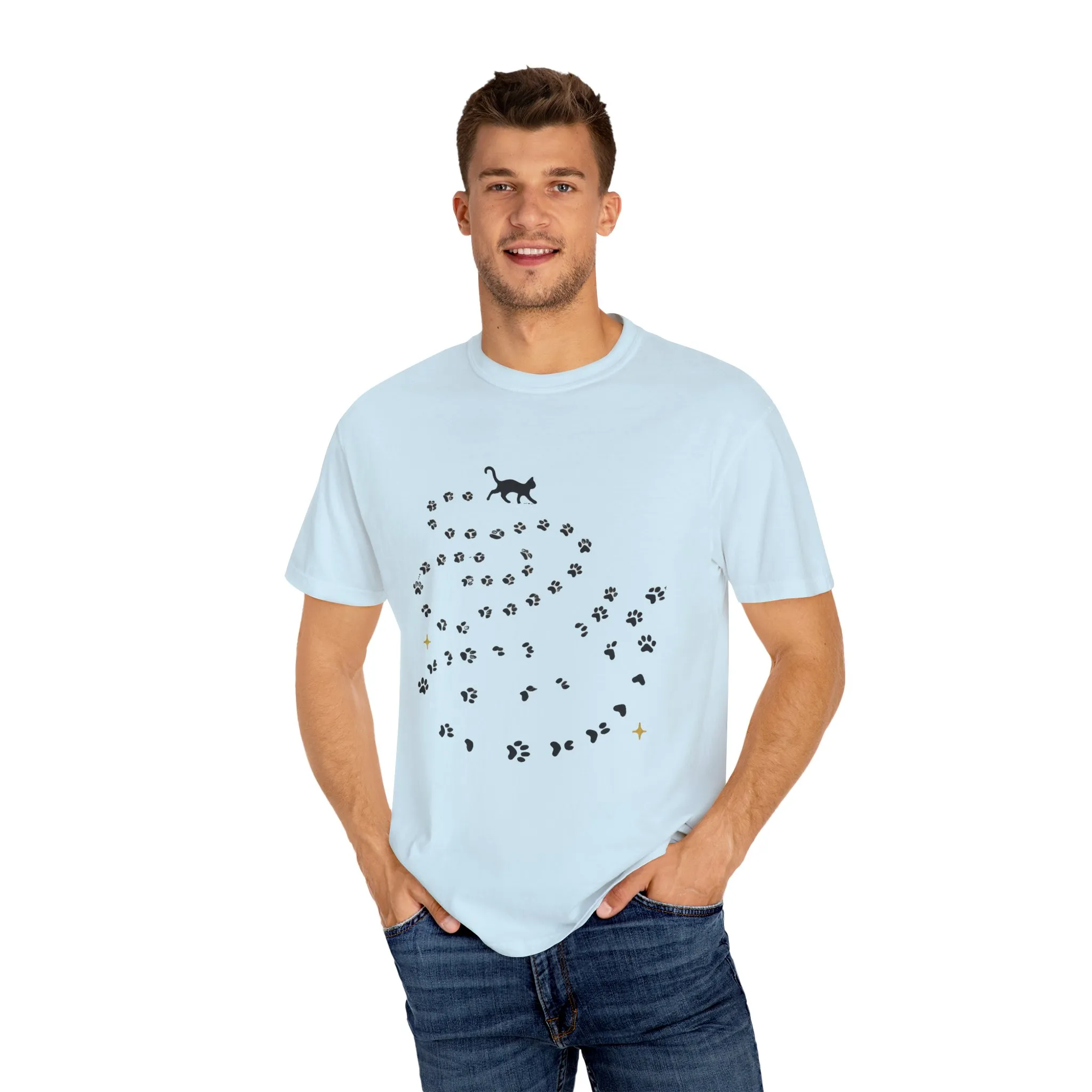 Whimsical Cat and Paw Print T-Shirt for Animal Lovers - Image 23
