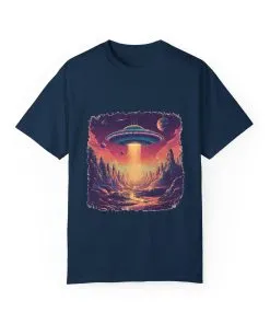 Galactic Adventure Unisex T-Shirt - UFO and Cosmic Landscape Design