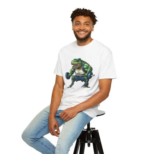 Gym Dinosaur Unisex Garment-Dyed T-Shirt - Fitness Tee for Workout Enthusiasts - Image 5