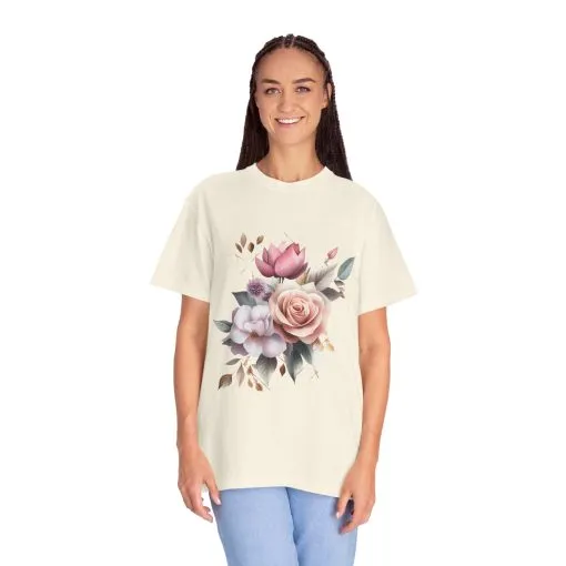 Floral Bouquet Unisex Garment-Dyed T-Shirt - Perfect for Spring Celebrations - Image 7