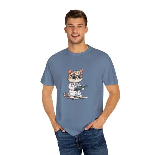 Funny Cat Doctor Unisex Garment-Dyed T-Shirt - Image 46