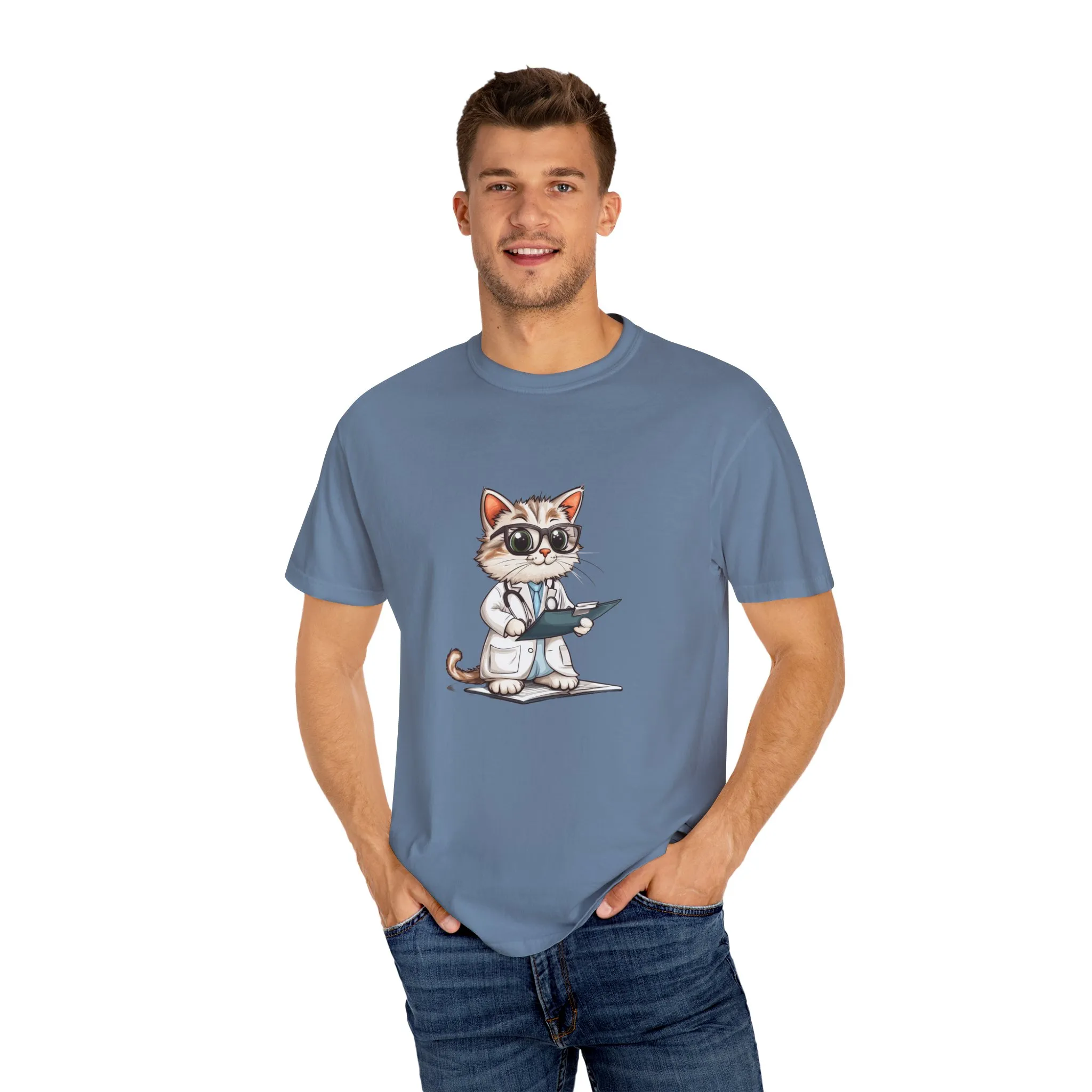 Funny Cat Doctor Unisex Garment-Dyed T-Shirt - Image 46