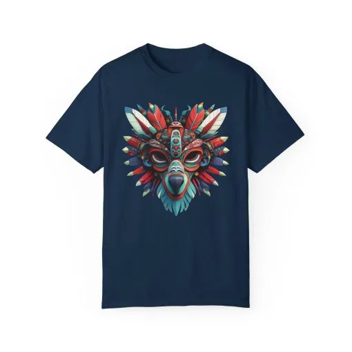 Vibrant Tribal Mask Unisex Garment-Dyed T-Shirt | Unique Festival Fashion - Image 41