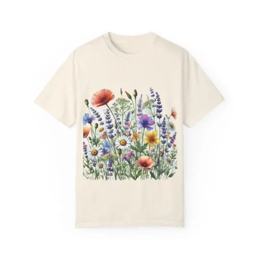 Flower Garden Unisex Garment-Dyed T-Shirt - Nature Inspired Casual Wear - Image 6