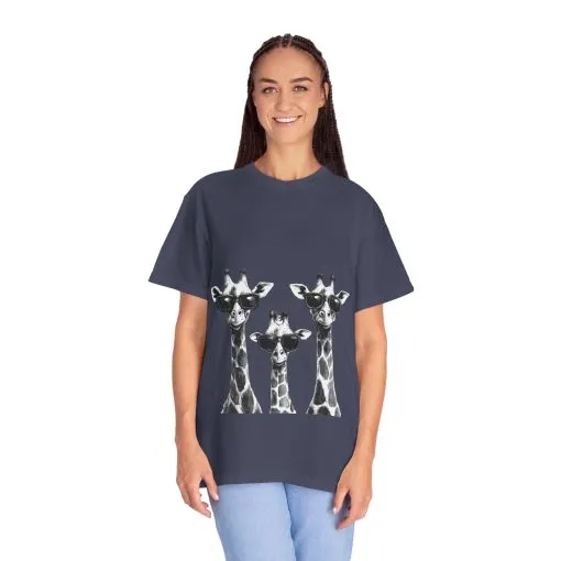 Cool Giraffe Sunglasses Unisex Garment-Dyed T-shirt - Image 32