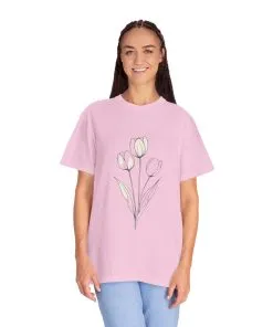 Floral Outline Unisex Garment-Dyed T-Shirt – Soft & Stylish Everyday Tee