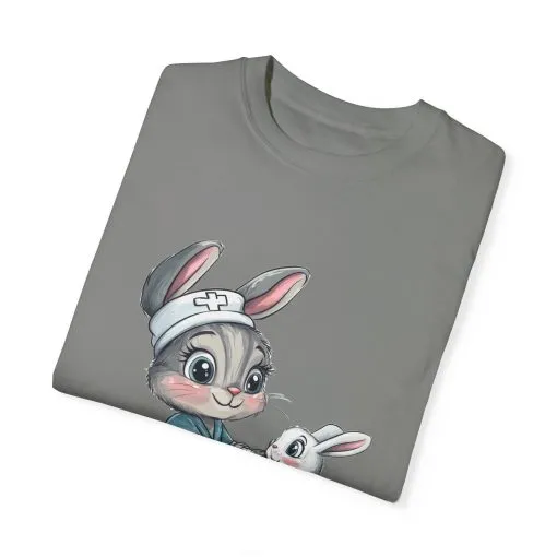 Cute Nurse Bunny Unisex Garment-Dyed T-Shirt - Image 37