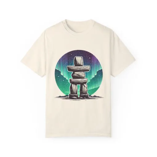 Northern Lights Stone Cairn Unisex Garment-Dyed T-Shirt - Image 9
