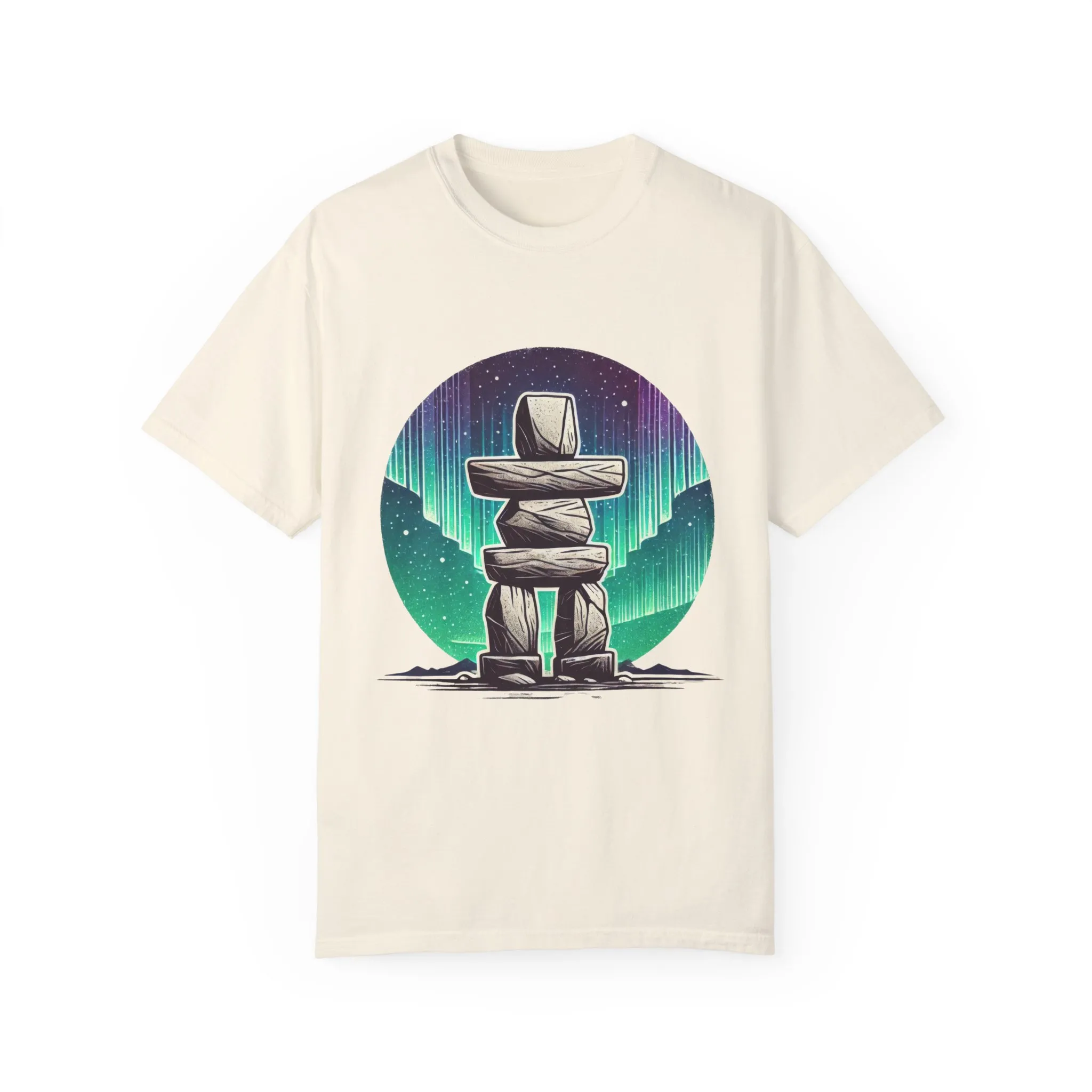 Northern Lights Stone Cairn Unisex Garment-Dyed T-Shirt - Image 9