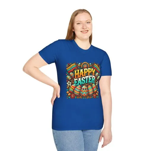 Happy Easter Unisex Softstyle T-Shirt - Colorful Easter Egg Design - Image 54