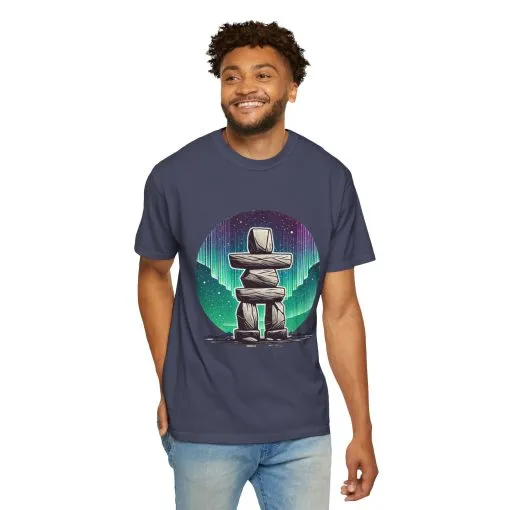 Northern Lights Stone Cairn Unisex Garment-Dyed T-Shirt - Image 40
