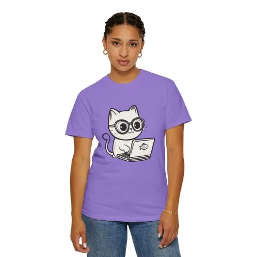 Cute Cat Gamer Unisex Garment-Dyed T-Shirt - Image 32