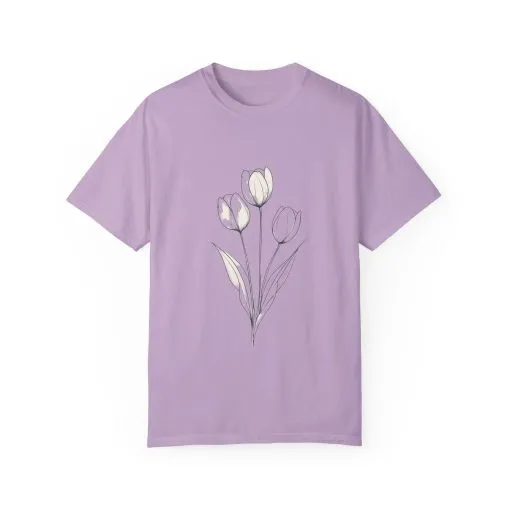 Floral Outline Unisex Garment-Dyed T-Shirt – Soft & Stylish Everyday Tee - Image 25