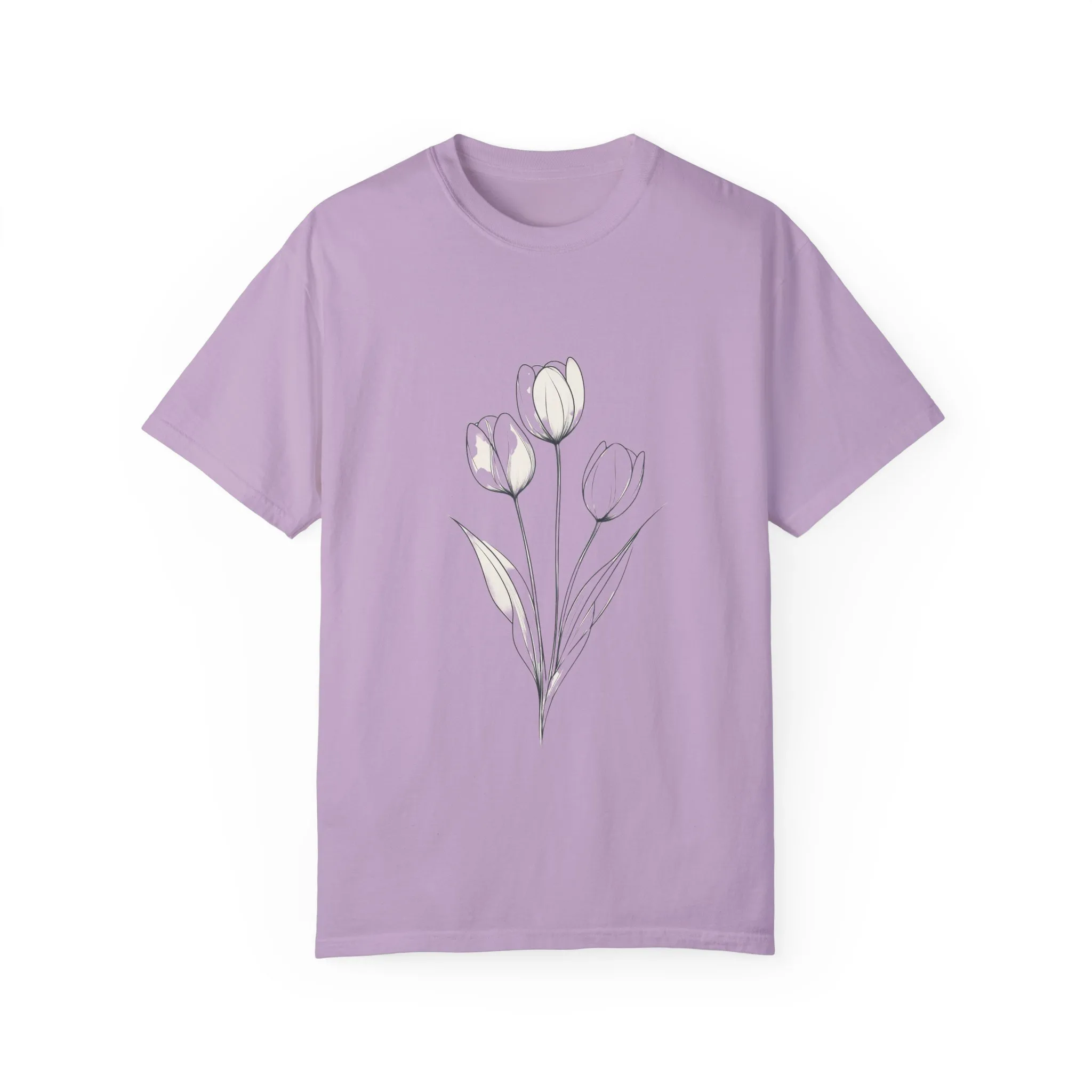 Floral Outline Unisex Garment-Dyed T-Shirt – Soft & Stylish Everyday Tee - Image 25