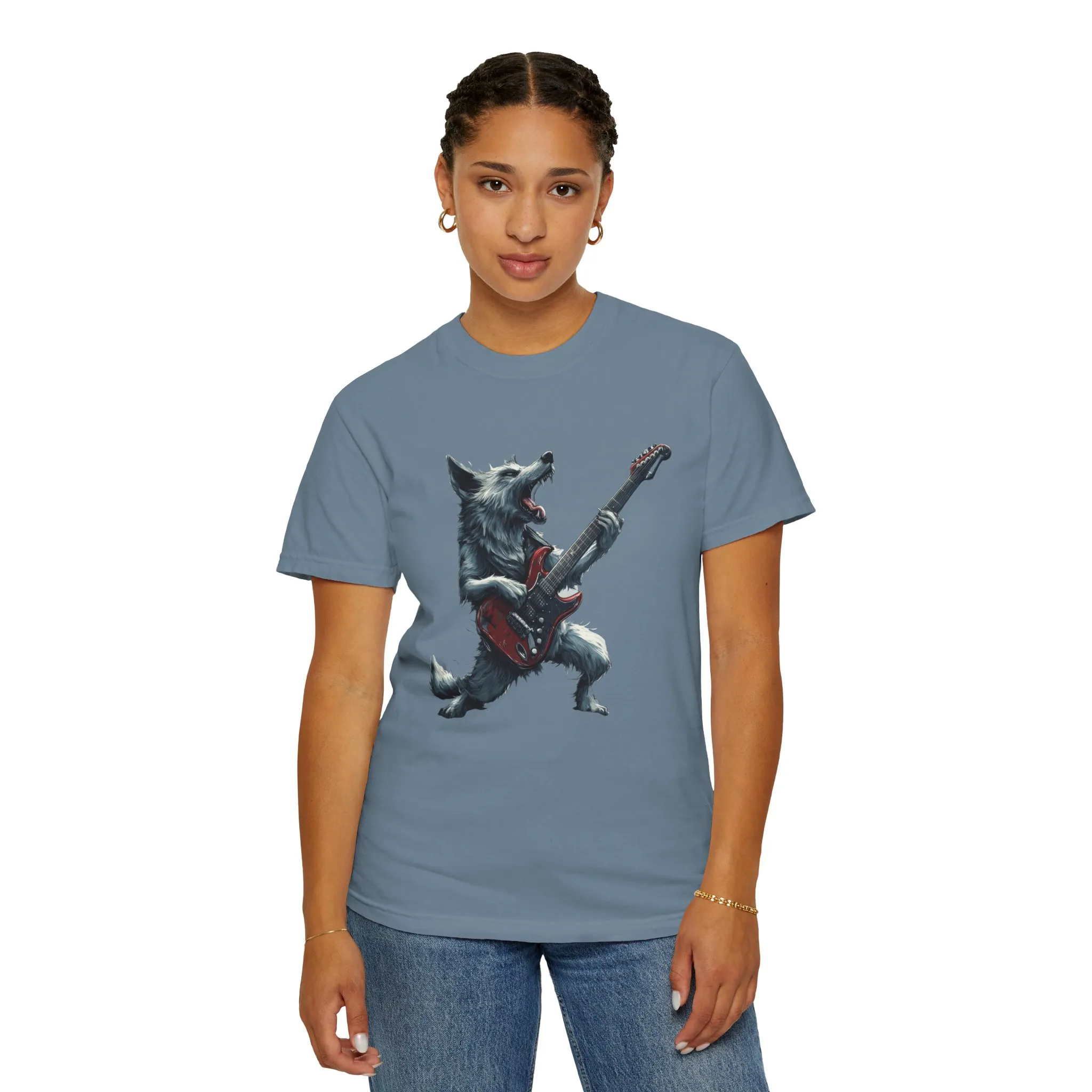 Rocking Wolf Unisex Garment-Dyed T-Shirt - Music Lover's Tee - Image 4