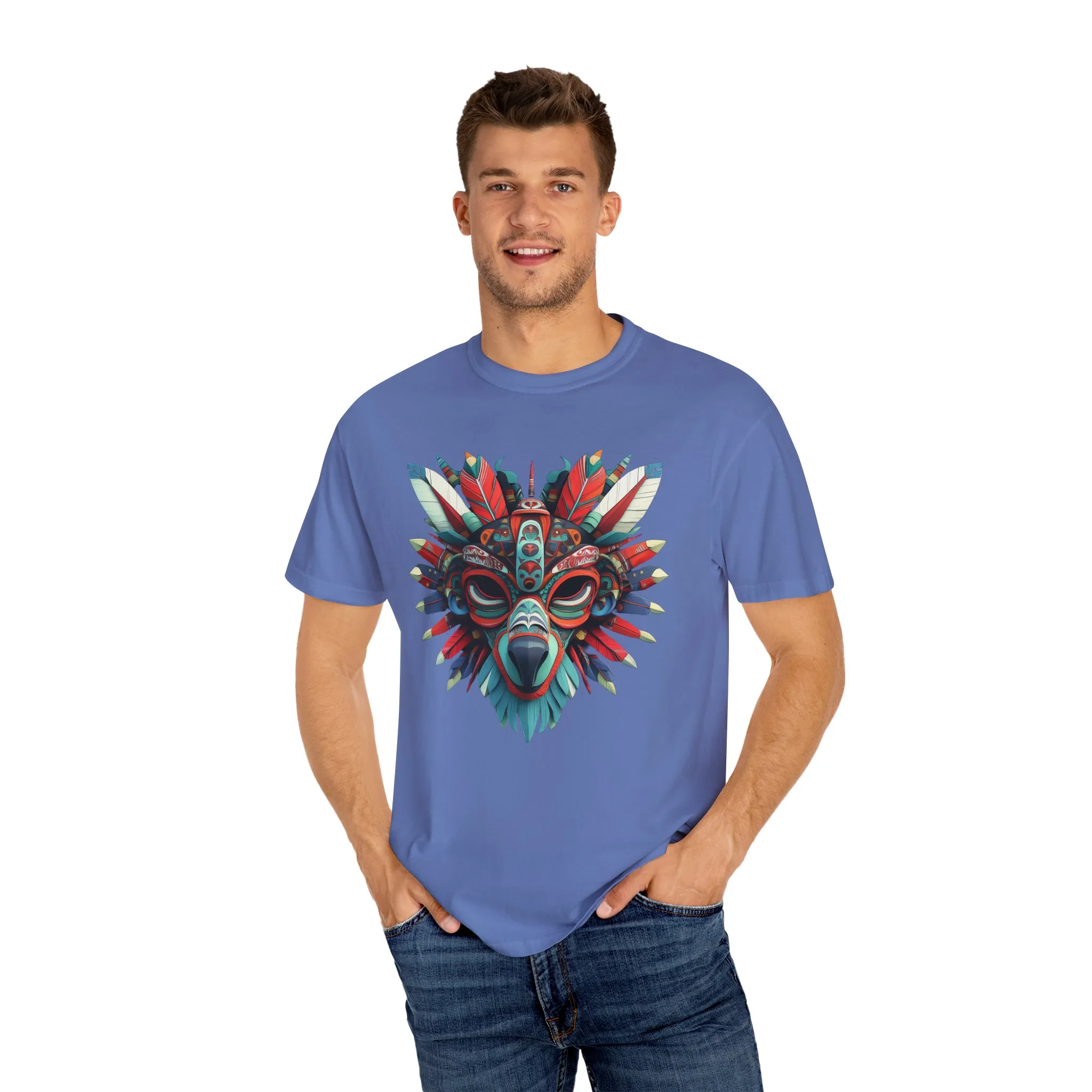 Vibrant Tribal Mask Unisex Garment-Dyed T-Shirt | Unique Festival Fashion - Image 28