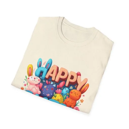 Happy Easter Unisex Softstyle T-Shirt - Fun Spring Bunny Design - Image 13