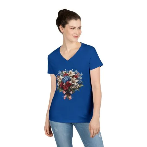 Floral Bouquet Ladies' V-Neck T-Shirt - Perfect for Spring Celebrations - Image 12