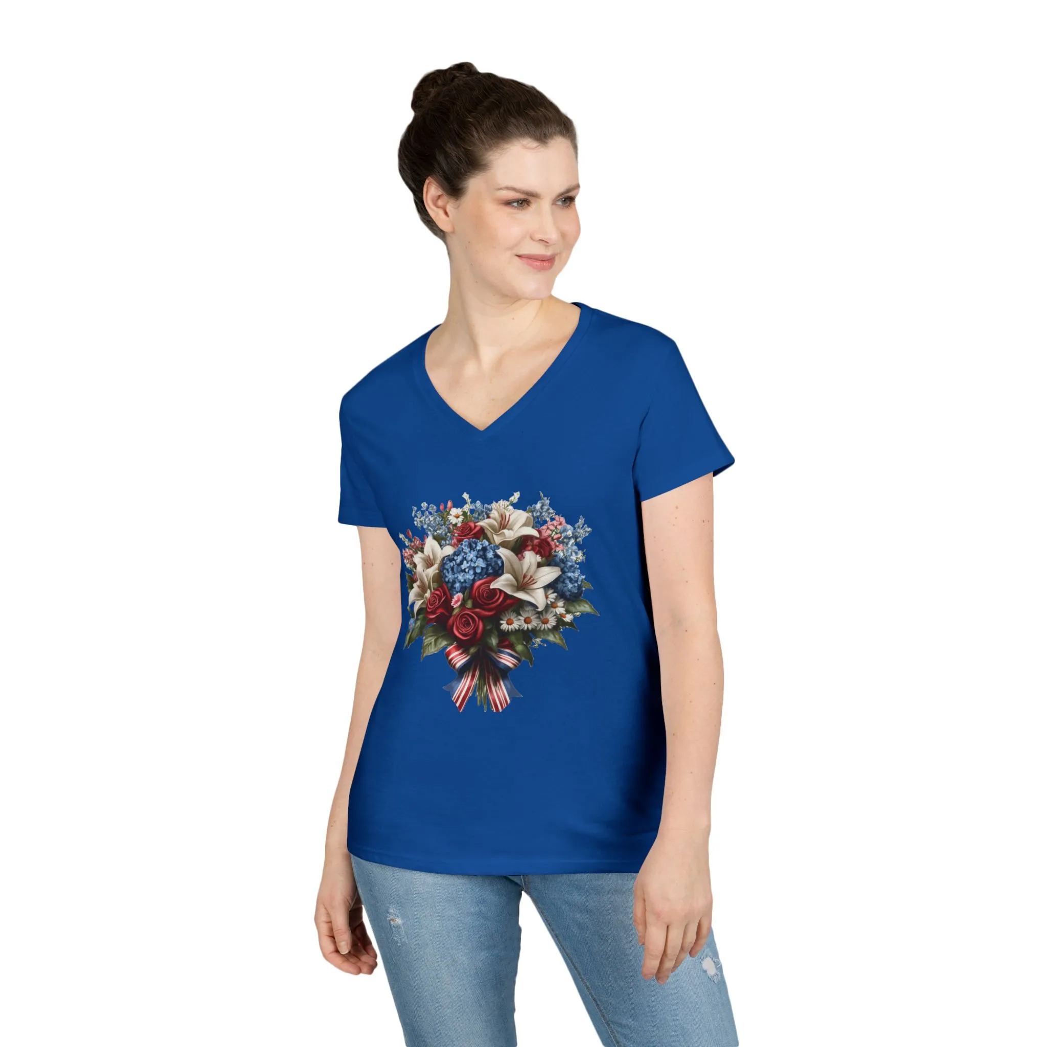 Floral Bouquet Ladies' V-Neck T-Shirt - Perfect for Spring Celebrations - Image 12