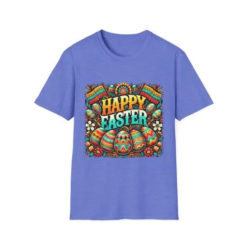 Happy Easter Unisex Softstyle T-Shirt - Colorful Easter Egg Design - Image 41