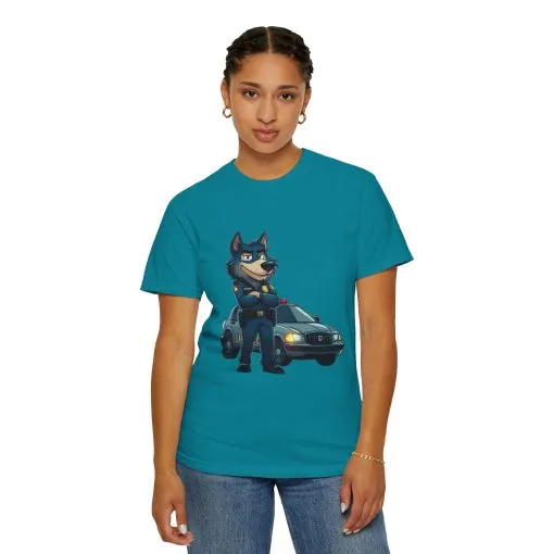 Cute Cartoon Police Dog T-Shirt - Unisex Garment-Dyed Tee - Image 12