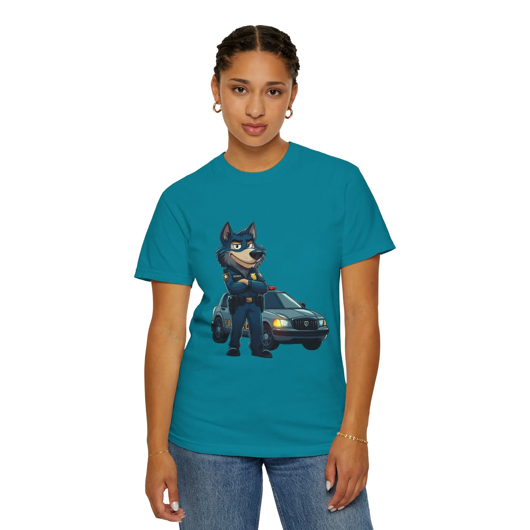 Cute Cartoon Police Dog T-Shirt - Unisex Garment-Dyed Tee - Image 12