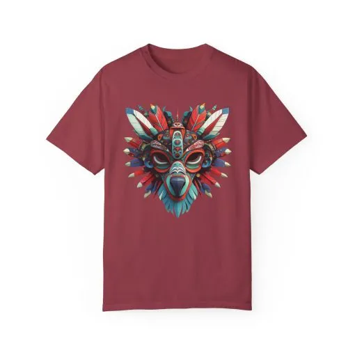 Vibrant Tribal Mask Unisex Garment-Dyed T-Shirt | Unique Festival Fashion - Image 54