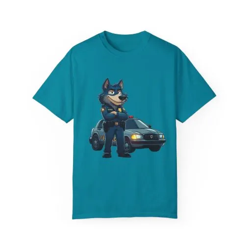 Cute Cartoon Police Dog T-Shirt - Unisex Garment-Dyed Tee - Image 9