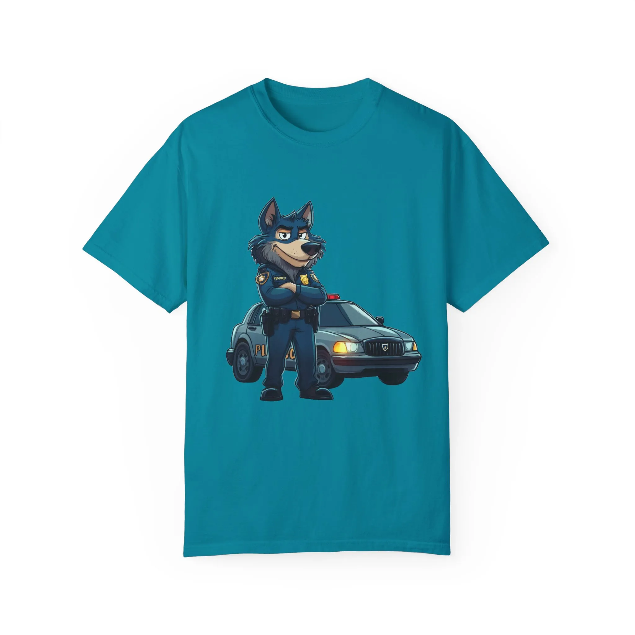 Cute Cartoon Police Dog T-Shirt - Unisex Garment-Dyed Tee - Image 9