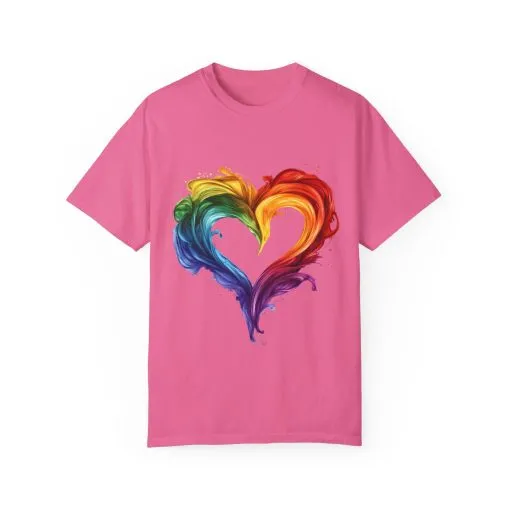 Pride Heart Unisex Garment-Dyed T-shirt - Colorful Rainbow Design for LGBTQ+ Celebration - Image 45