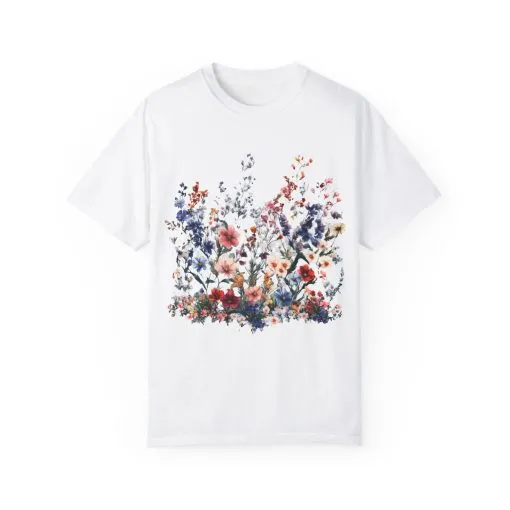 Floral Garden Unisex Garment-Dyed T-Shirt - Nature-Inspired Design - Image 2