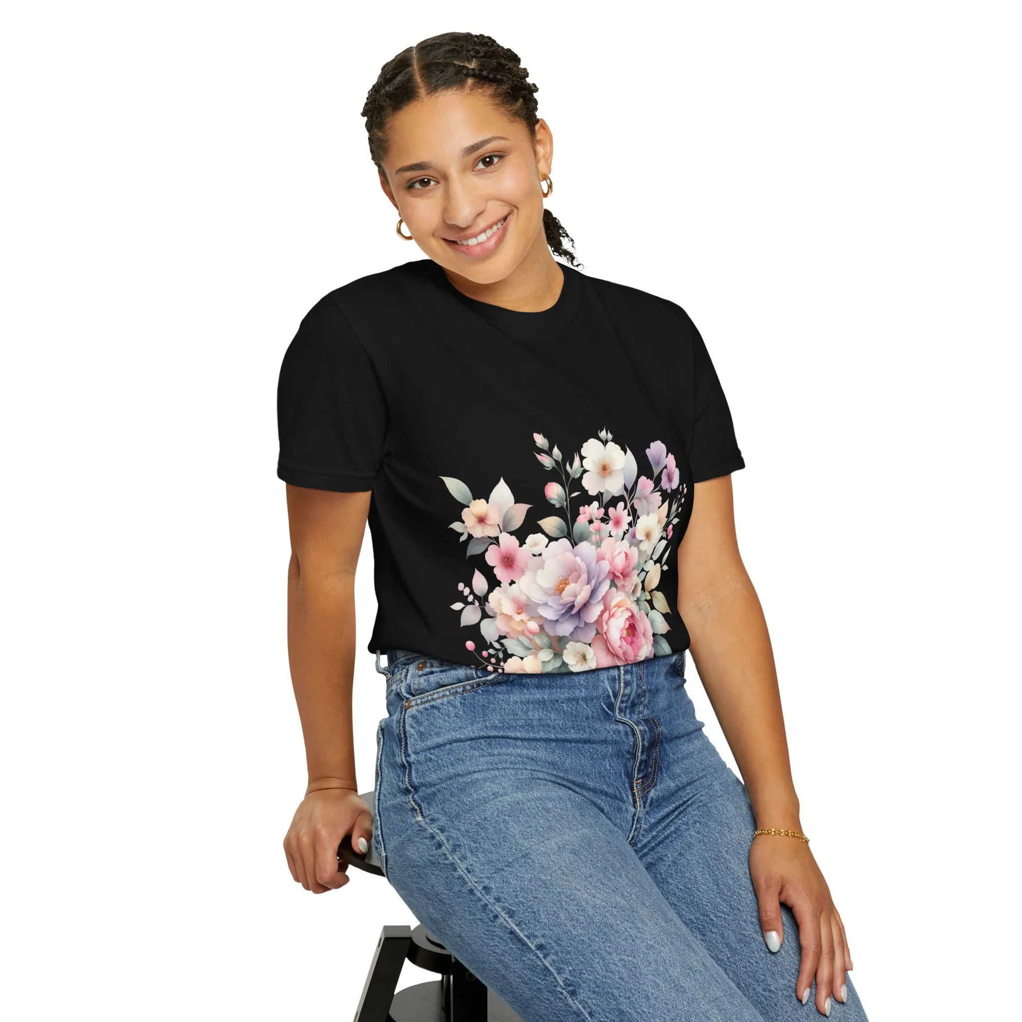 Floral Bliss Women's Garment-Dyed T-Shirt – Perfect for Spring Celebrations and Everyday Wear - Image 44